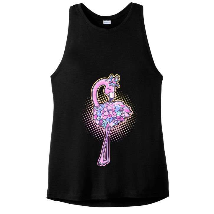 Cute Floral Flamingo Ladies PosiCharge Tri-Blend Wicking Tank
