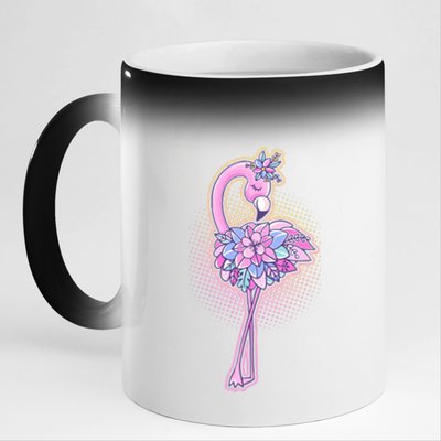 Cute Floral Flamingo 11oz Black Color Changing Mug