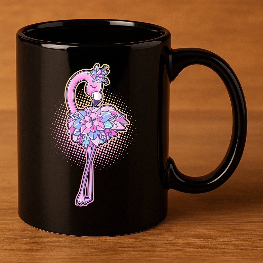 Cute Floral Flamingo 11oz C Handle Ceramic Mug