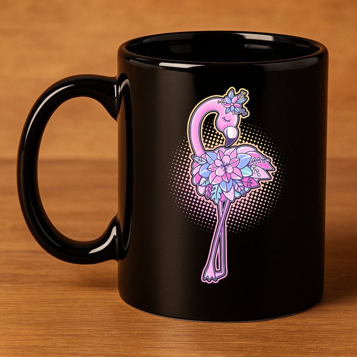 Cute Floral Flamingo 11oz C Handle Ceramic Mug