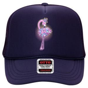 Cute Floral Flamingo High Crown Mesh Back Trucker Hat