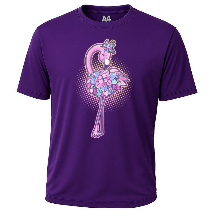 Cute Floral Flamingo Cooling Performance Crew T-Shirt