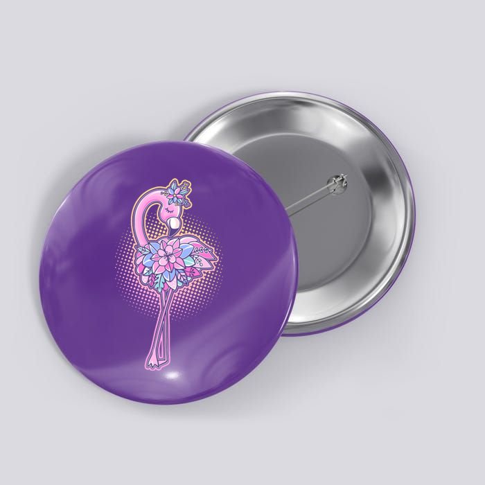 Cute Floral Flamingo Button