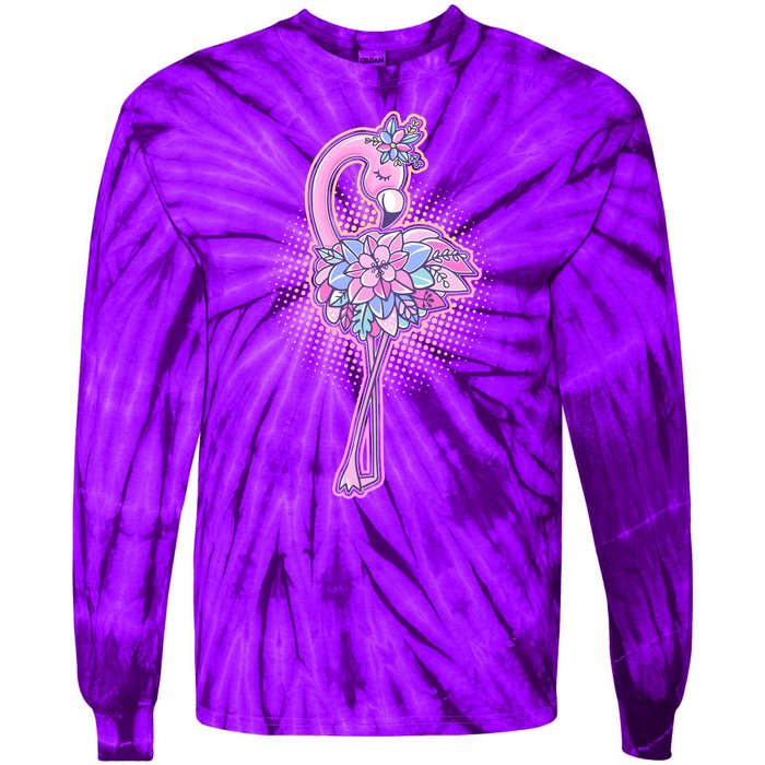 Cute Floral Flamingo Tie-Dye Long Sleeve Shirt