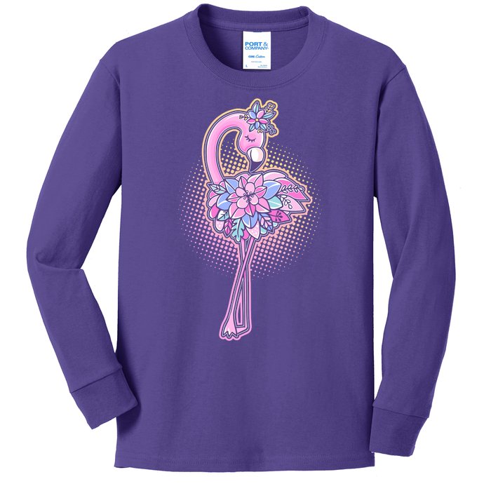 Cute Floral Flamingo Kids Long Sleeve Shirt