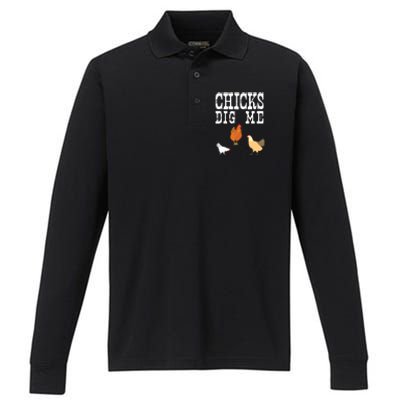 Chicken Farmer Funny Chicks Dig Me Farming Gift T Performance Long Sleeve Polo