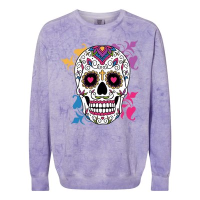 Candy Floral Graphic Skull Design Colorblast Crewneck Sweatshirt