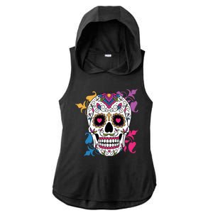 Candy Floral Graphic Skull Design Ladies PosiCharge Tri-Blend Wicking Draft Hoodie Tank