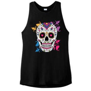 Candy Floral Graphic Skull Design Ladies PosiCharge Tri-Blend Wicking Tank