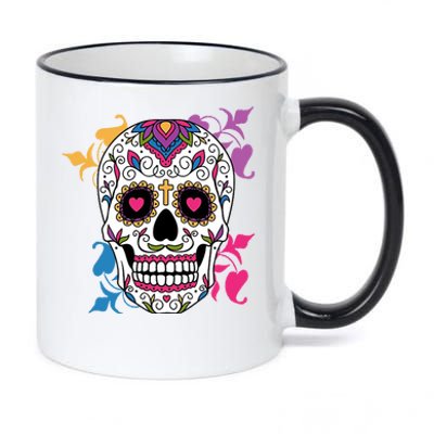 Candy Floral Graphic Skull Design 11oz Black Color Changing Mug