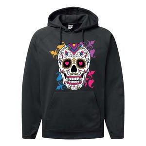 Candy Floral Graphic Skull Design Performance Fleece Hoodie