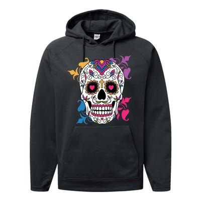 Candy Floral Graphic Skull Design Performance Fleece Hoodie