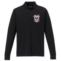 Candy Floral Graphic Skull Design Performance Long Sleeve Polo