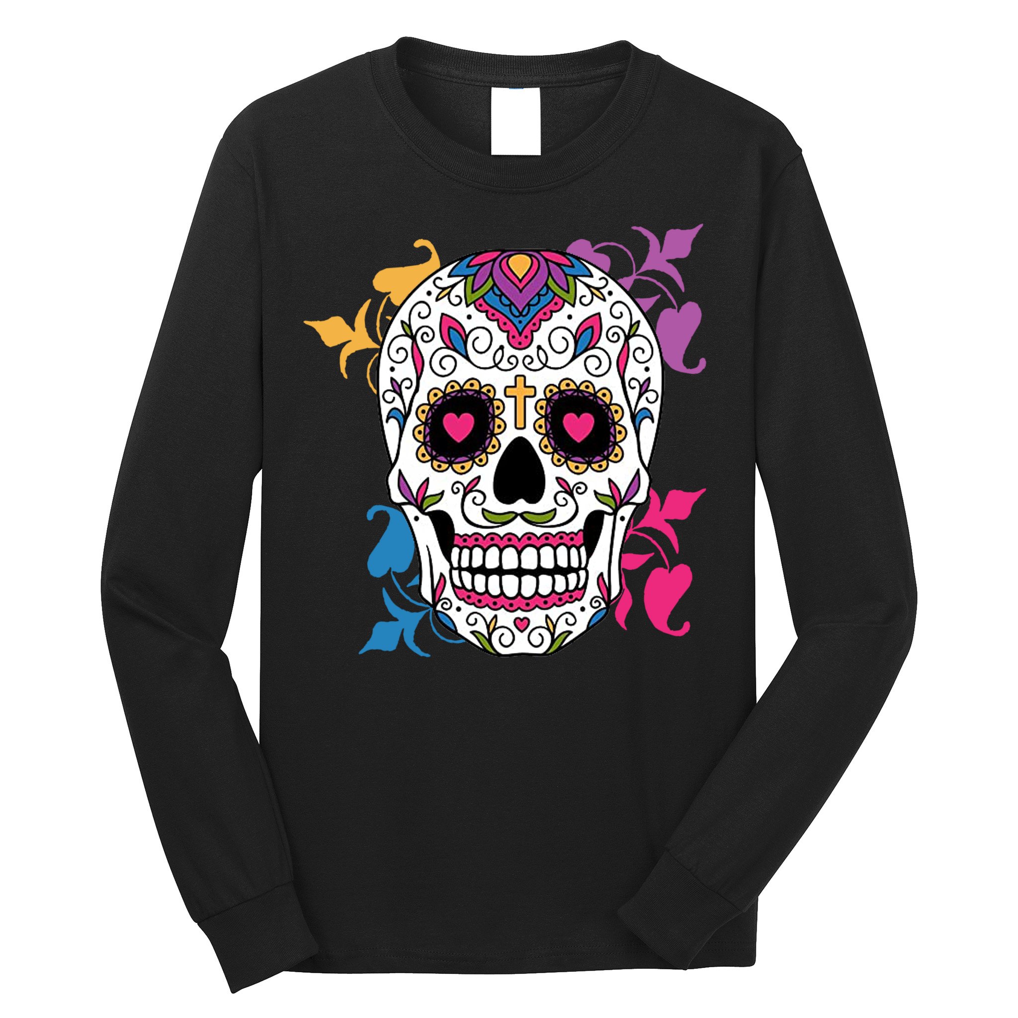 Candy Floral Graphic Skull Design Long Sleeve Shirt