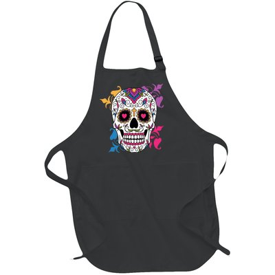 Candy Floral Graphic Skull Design Full-Length Apron With Pockets