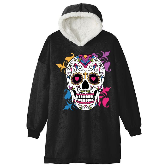 Candy Floral Graphic Skull Design Hooded Wearable Blanket