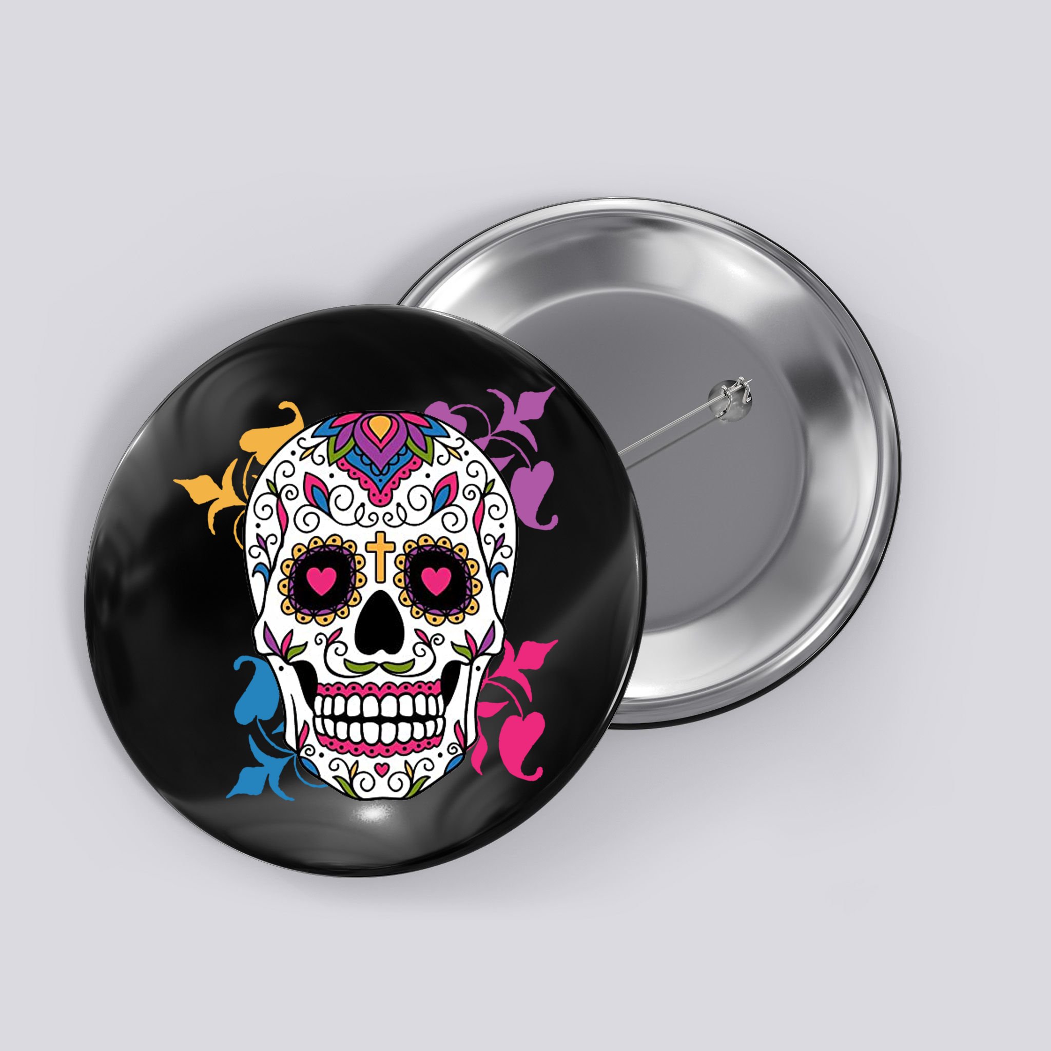 Candy Floral Graphic Skull Design Button