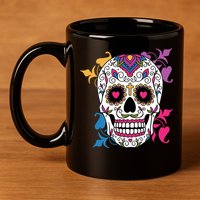 Candy Floral Graphic Skull Design 11oz C Handle Ceramic Mug