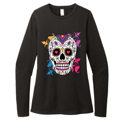 Candy Floral Graphic Skull Design Womens CVC Long Sleeve Shirt