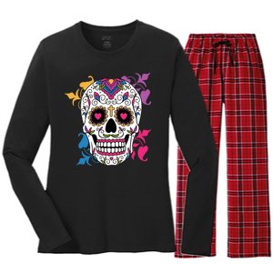 Candy Floral Graphic Skull Design Women's Long Sleeve Flannel Pajama Set 