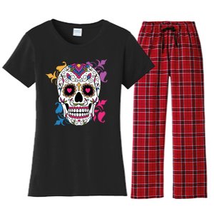 Candy Floral Graphic Skull Design Women's Flannel Pajama Set