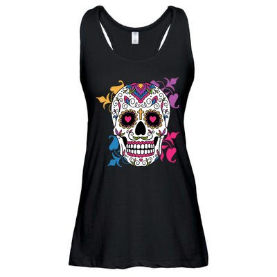 Candy Floral Graphic Skull Design Ladies Essential Flowy Tank