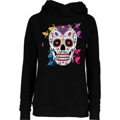 Candy Floral Graphic Skull Design Womens Funnel Neck Pullover Hood