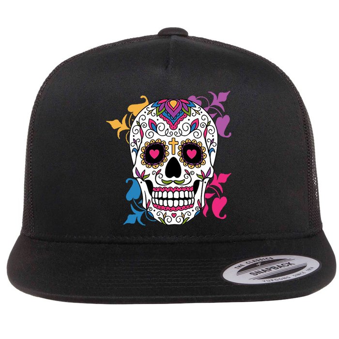 Candy Floral Graphic Skull Design Flatbill Hat