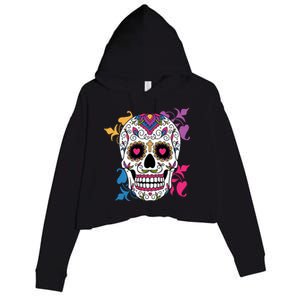 Candy Floral Graphic Skull Design Crop Fleece Hoodie