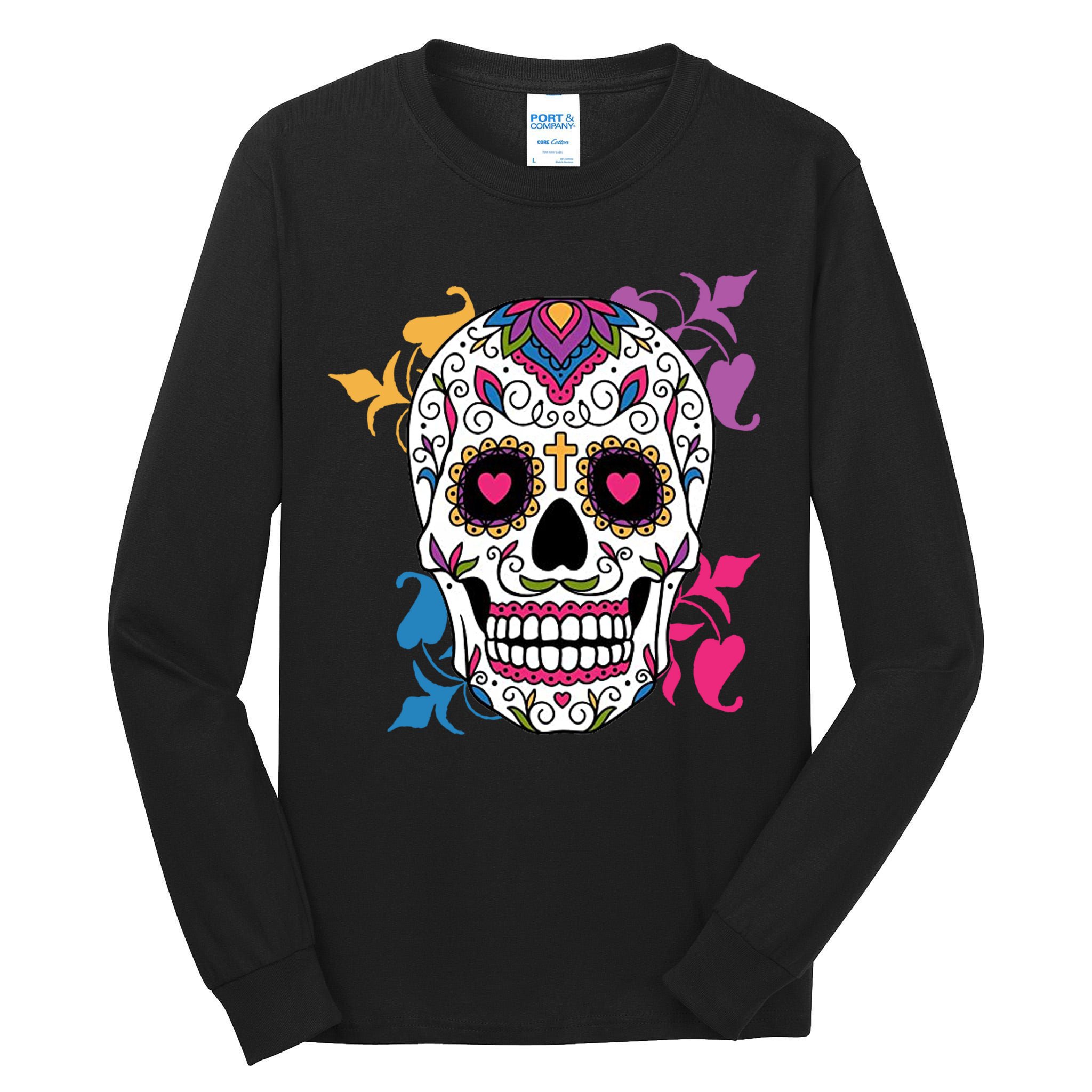 Candy Floral Graphic Skull Design Tall Long Sleeve T-Shirt
