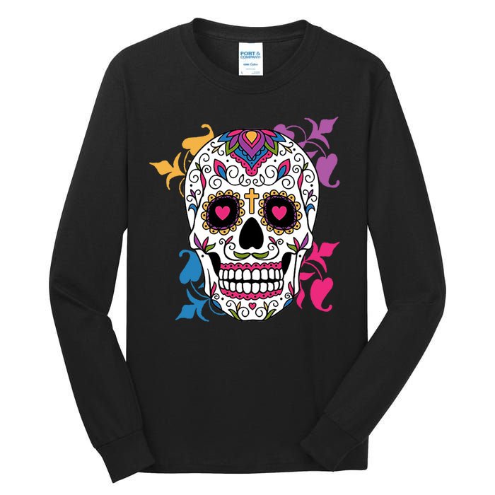 Candy Floral Graphic Skull Design Tall Long Sleeve T-Shirt