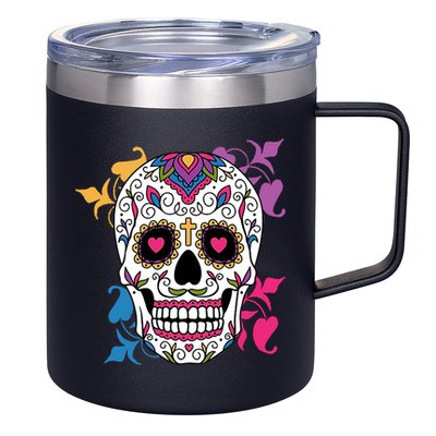 Candy Floral Graphic Skull Design 12oz Stainless Steel Coffee Mug