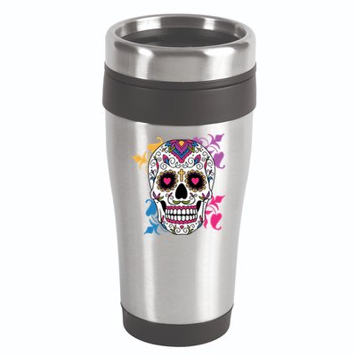 Candy Floral Graphic Skull Design 16oz Travel Tumbler