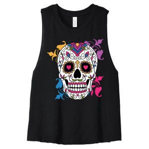 Candy Floral Graphic Skull Design Women's Racerback Cropped Tank