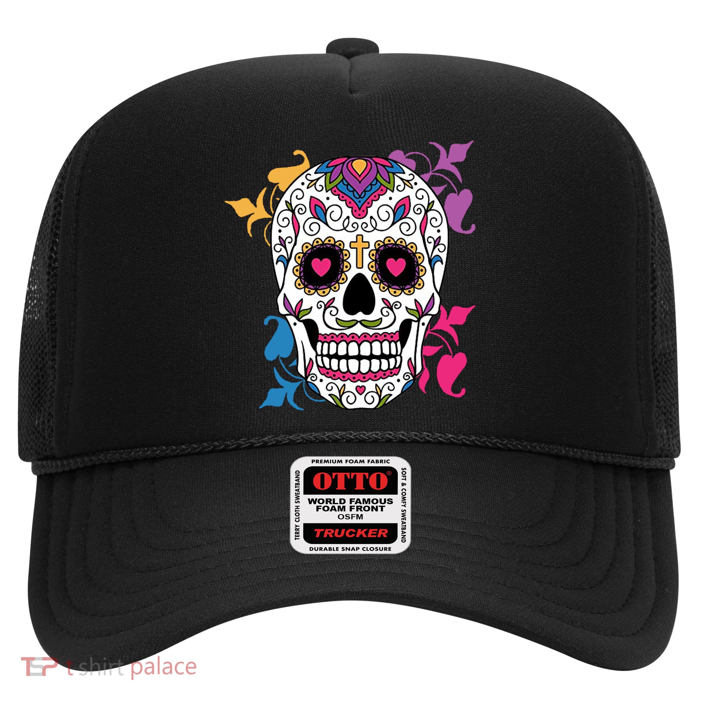 Candy Floral Graphic Skull Design Trucker Hat