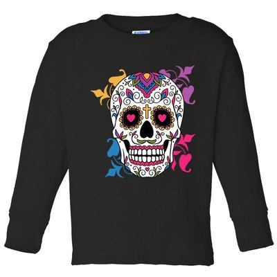 Candy Floral Graphic Skull Design Toddler Long Sleeve Shirt