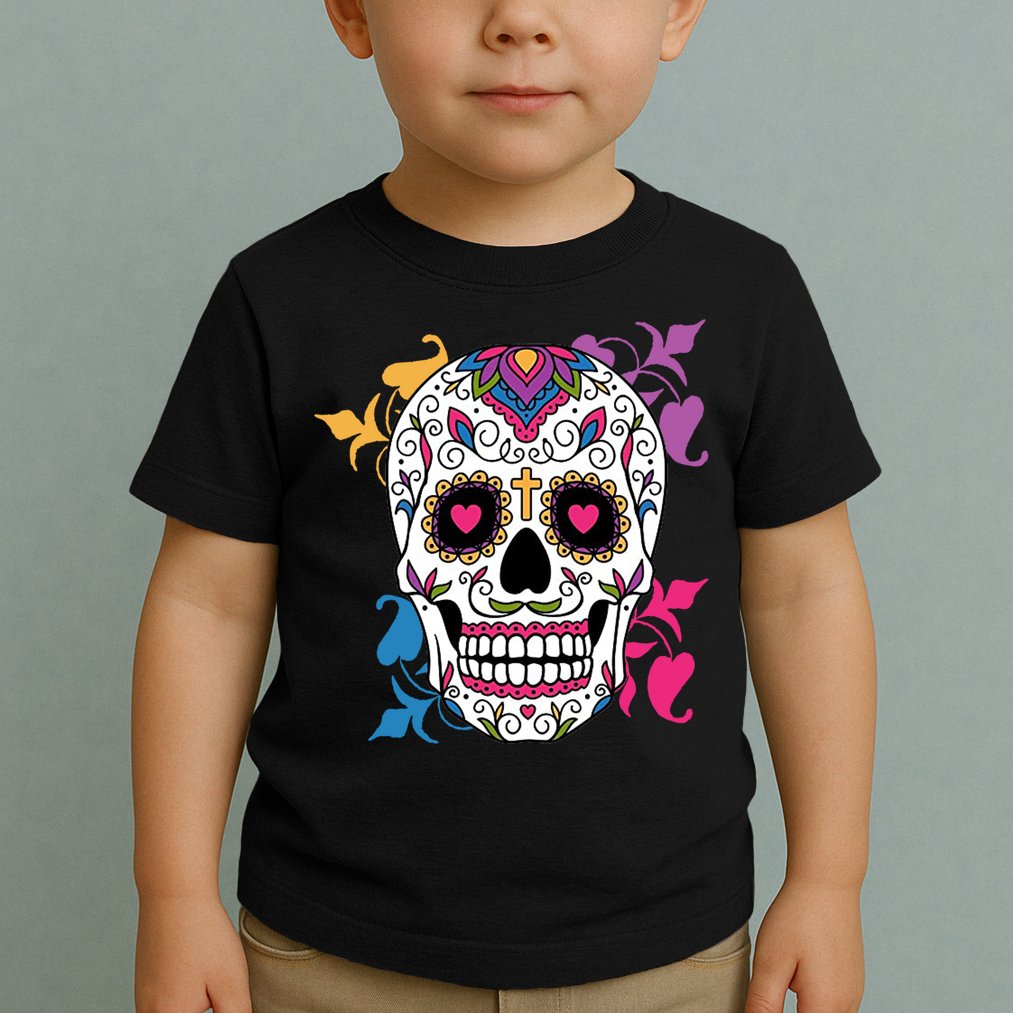 Candy Floral Graphic Skull Design Toddler T-Shirt