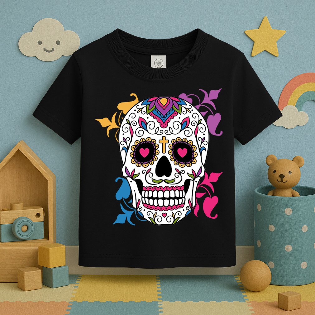 Candy Floral Graphic Skull Design Toddler T-Shirt