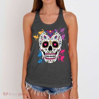 Candy Floral Graphic Skull Design Women's Knotted Racerback Tank