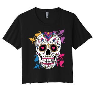 Candy Floral Graphic Skull Design Women's Crop Top Tee