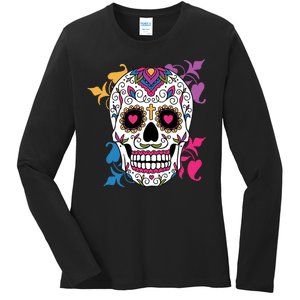 Candy Floral Graphic Skull Design Ladies Long Sleeve Shirt