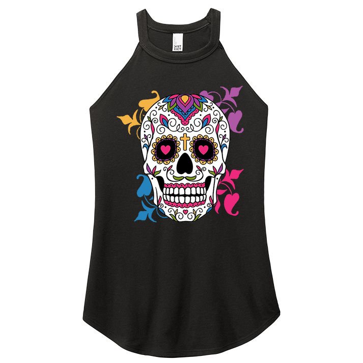 Candy Floral Graphic Skull Design Women's Perfect Tri Rocker Tank