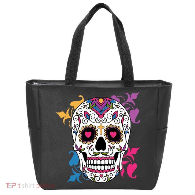 Candy Floral Graphic Skull Design Zip Tote Bag