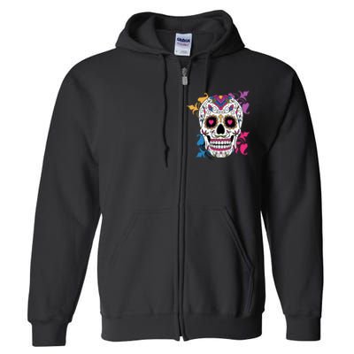 Candy Floral Graphic Skull Design Full Zip Hoodie