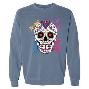 Candy Floral Graphic Skull Design Garment-Dyed Sweatshirt