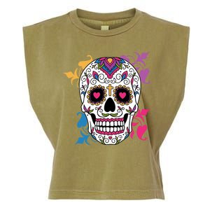 Candy Floral Graphic Skull Design Garment-Dyed Women's Muscle Tee