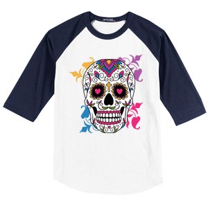 Candy Floral Graphic Skull Design Baseball Sleeve Shirt