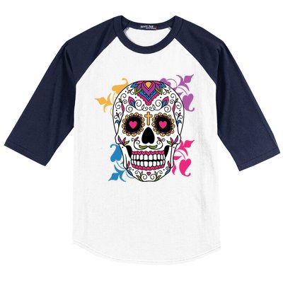 Candy Floral Graphic Skull Design Baseball Sleeve Shirt