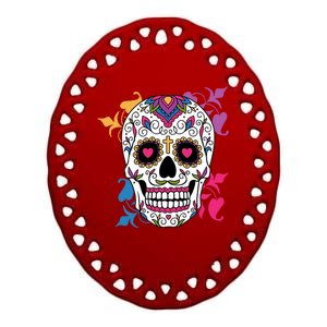 Candy Floral Graphic Skull Design Ceramic Oval Ornament