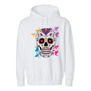 Candy Floral Graphic Skull Design Garment-Dyed Fleece Hoodie